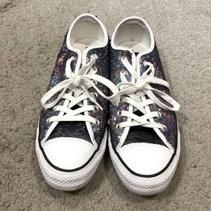 Converse ( All Star) sneakers for women silver sequin size 9 gently used.